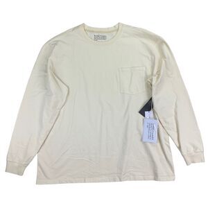 Sanctuary Mens Long Sleeve Pocket Crewneck Cotton T-Shirt Cream White XL